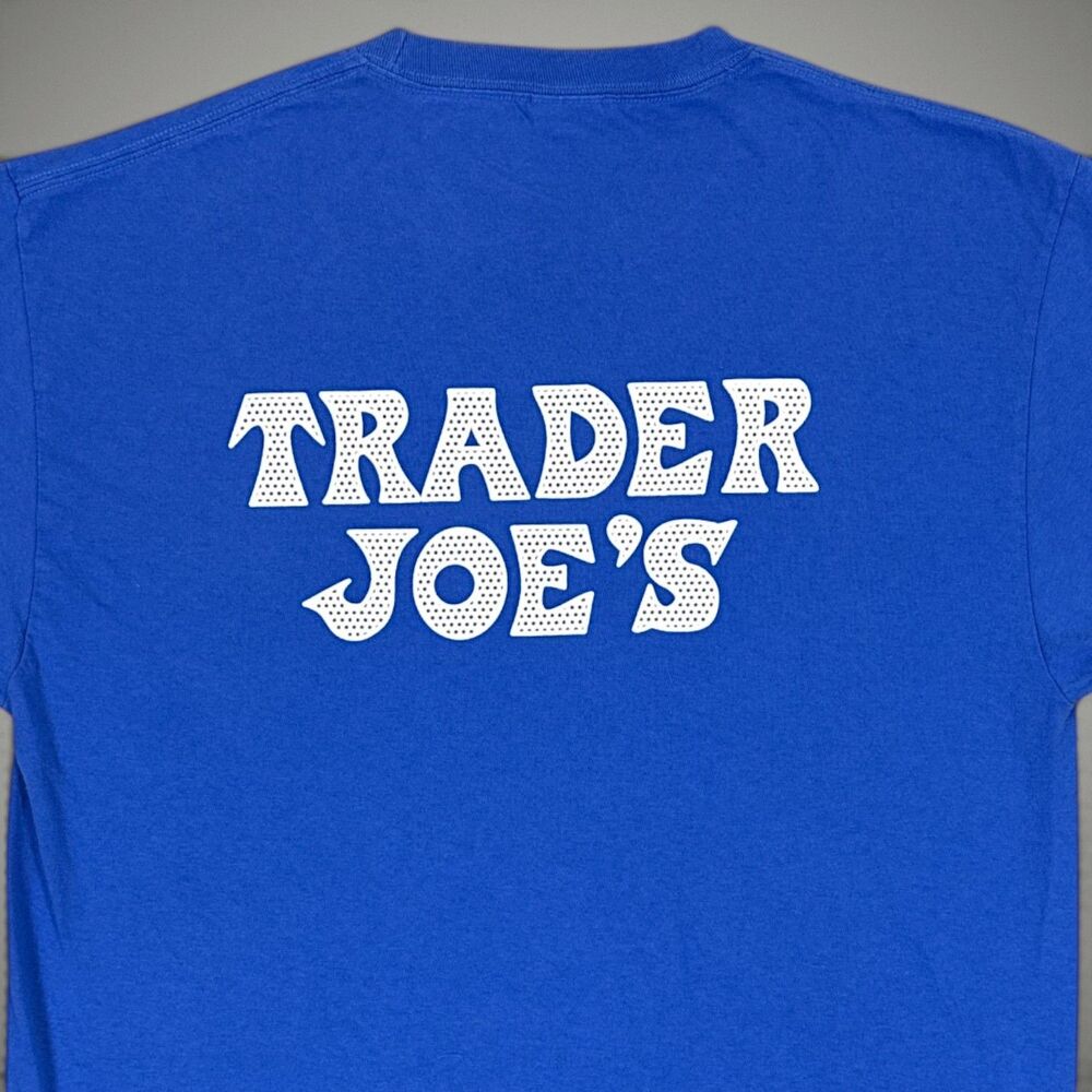 Trader Joe's T-Shirt Short Sleeve Employee Crew Tee Blue Uniform Size Large
